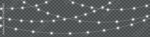 Festive Christmas light gold garlands PNG. Decor element for postcards, invitations, backgrounds, business cards. Winter new collection