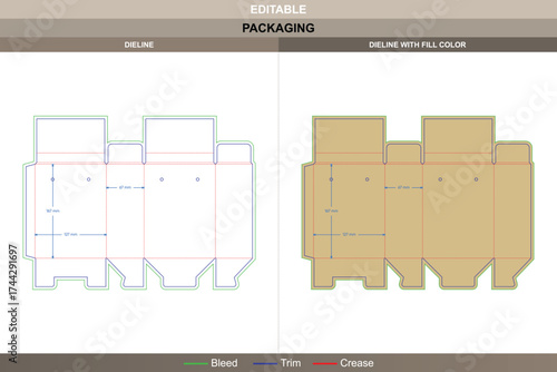 Tuck end box variations overlapping dieline, vector packaging template with fold structure and professional die line for efficient product presentation and protection