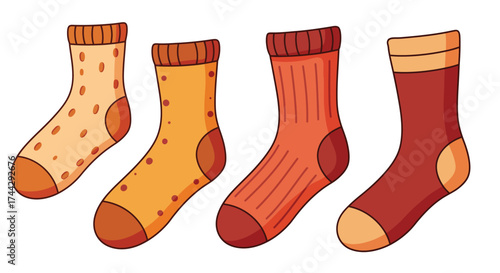 Colorful autumn socks displayed in a row charming cartoon illustration