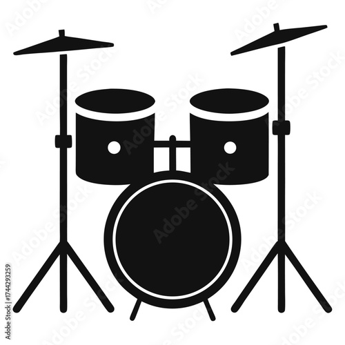 Drum kit percussion instrument vector on white background.