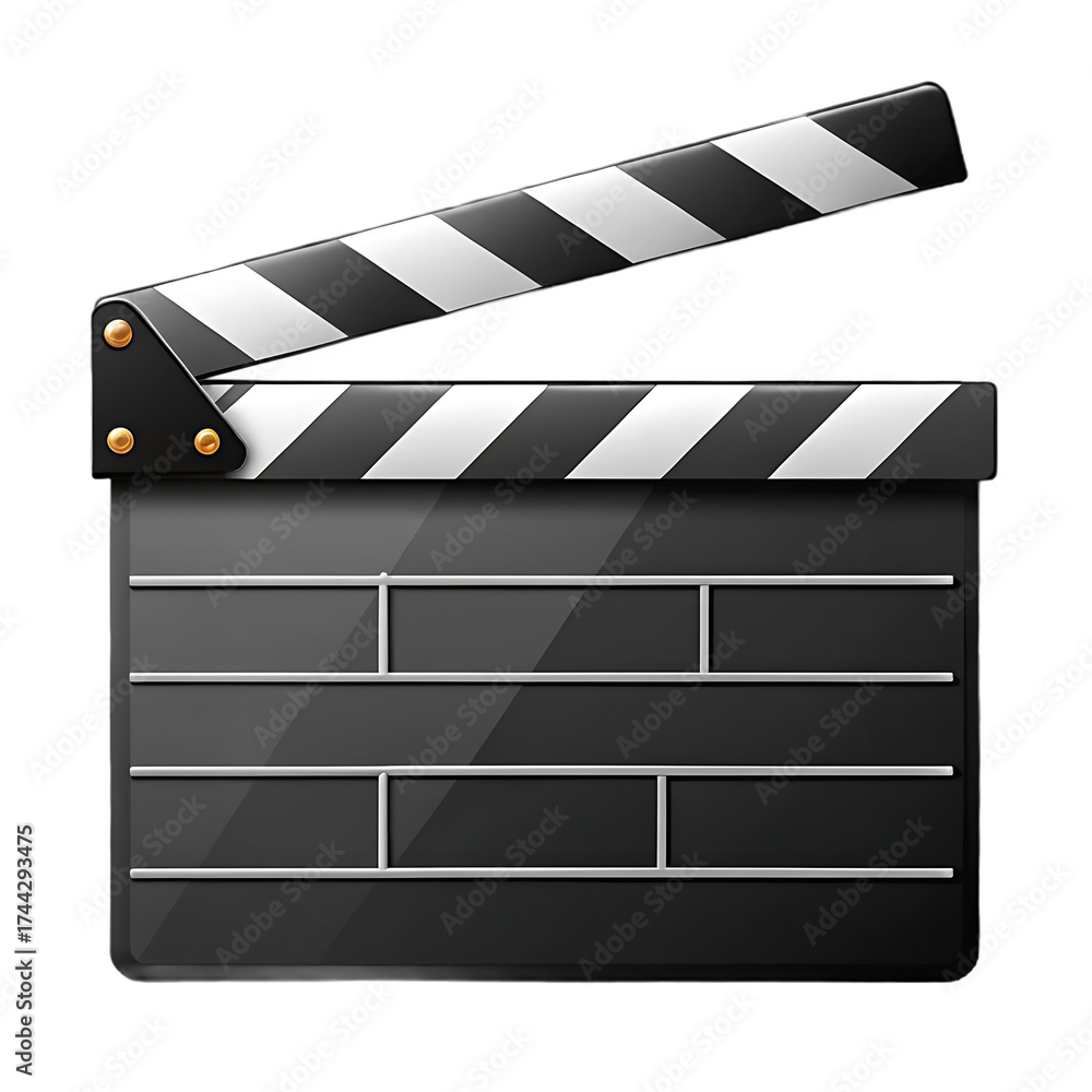 Fototapeta premium movie clapper board isolated on white background PNG , AI GENERATED 
