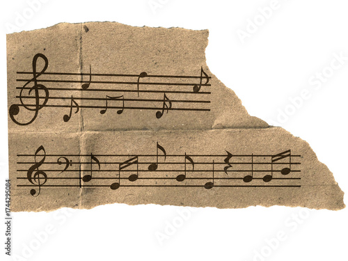 Canvas Print transparent Scrap of old music sheet, vintage yellowed ripped paper with notes i
