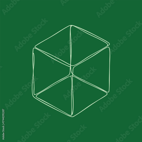 Minimalist geometric cube outline with a green emphasizing simplicity and modern design elements