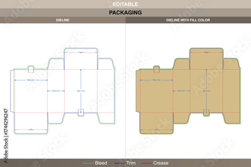Tuck end boxes back open dieline, editable packaging template with fold structure and professional die line for branding, shipping, and retail product protection