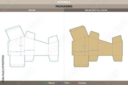Tuck end boxes bevel dieline, vector packaging template with fold structure and die line for secure retail display, branding, and shipping-ready product packaging