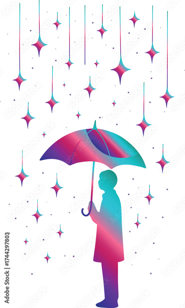 Fototapeta premium Gradient Person with Umbrella and Stars