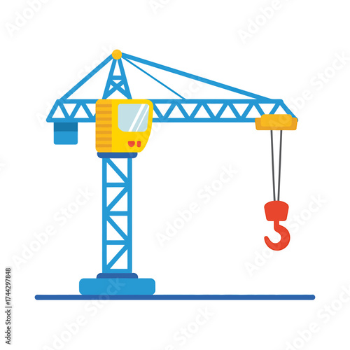 Colorful Cartoon Crane Illustration Perfect for Construction Site Concepts and Childrens Educational Material with White Background