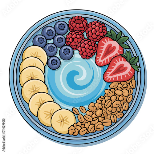 Delicious fruit and granola smoothie bowl with vibrant colors perfect for healthy eating concepts and dietary wellness presentations