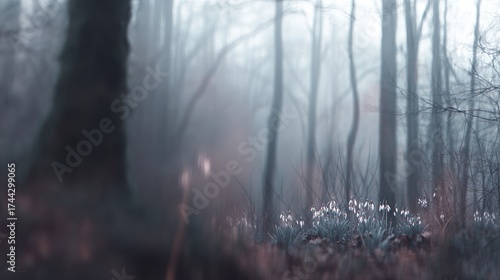 Wallpaper Mural Serenity of the early blooms in a whispering snowy landscape. Real life. Blossoming snowdrops and spring flora in a mist-enveloped scene. Real moment. True story. Torontodigital.ca