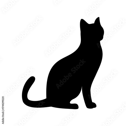 Elegant black cat silhouette in a sitting pose looking to the right