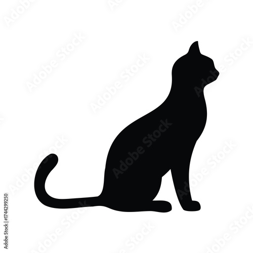 Silhouette of a cat sitting gracefully with a regal and alert posture