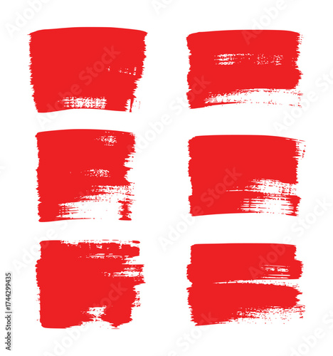 Six Red Brush Stroke Rectangles on White Background