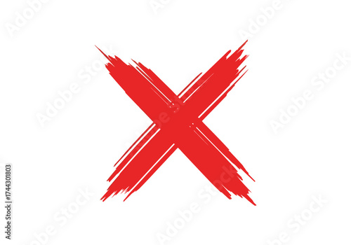 Bold red cross mark symbol hand drawn brush stroke style simple design vector