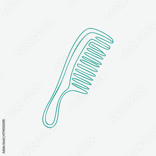 Minimalist Line Drawing of a Hair Comb with Curved Handle and Wide Teeth on Light Gray