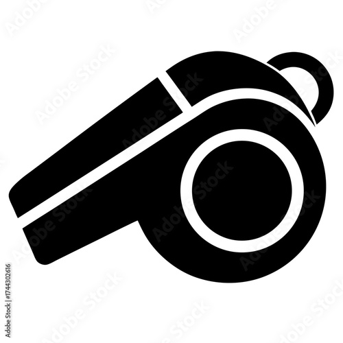 Referee whistle black and white vector on white background.
