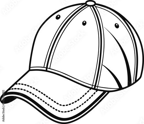Line drawing of a classic baseball cap on a white background.  Vector