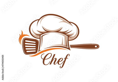 Chef hat and spatula logo design for culinary excellence and restaurant branding vector