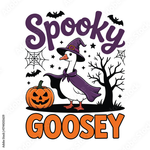 Spooky Goosey Halloween T-shirt Design, Funny Halloween Goose Vector