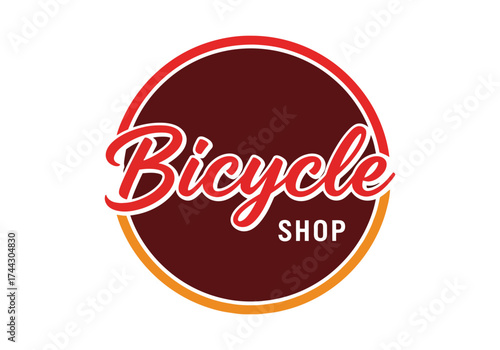 Retro bicycle shop logo with stylized text and circular emblem design vector