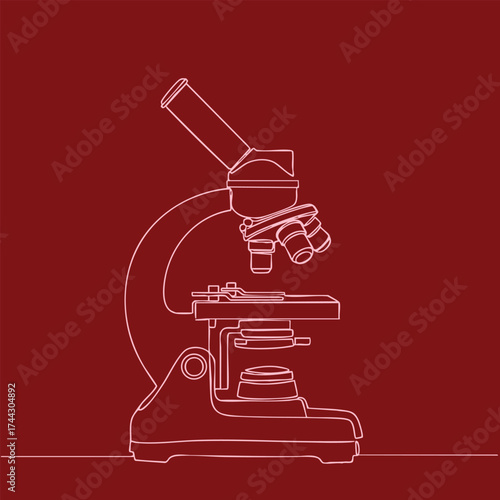 Detailed outline of a laboratory compound microscope with multiple objective lenses and a sturdy base for scientific research