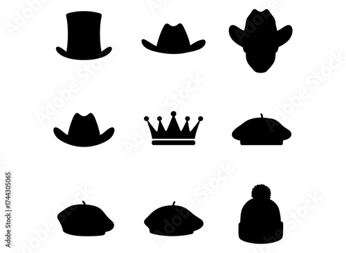 Vintage hat collection icons set vector design silhouette style cartoon fashion symbol