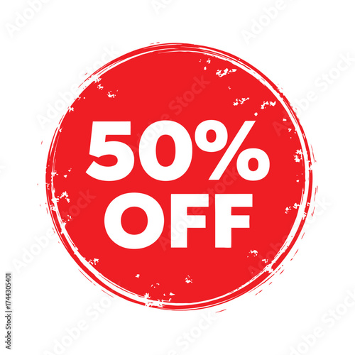 Red circular 50 percent off sale discount sticker graphic design vector
