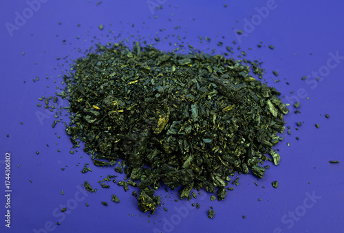 Malachite green crystals. Aniline green, Basic green 4, Diamond green B or Victoria green B. Isolated