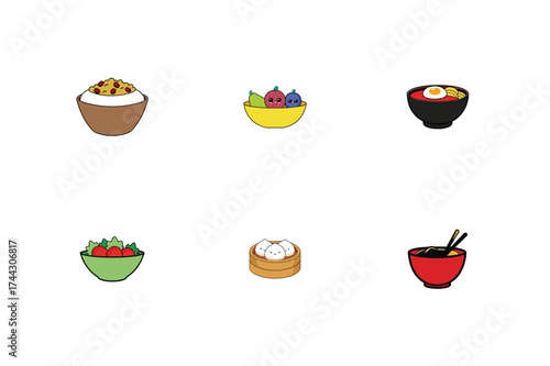  Cute Cartoon Food Bowl and Plate Icons