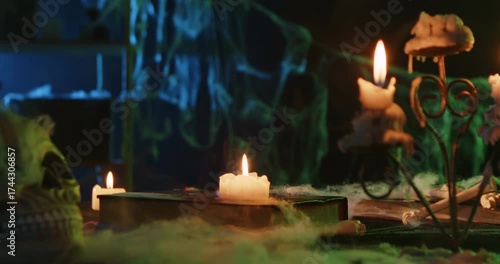 Halloween Haunted Table with Skull and Candles