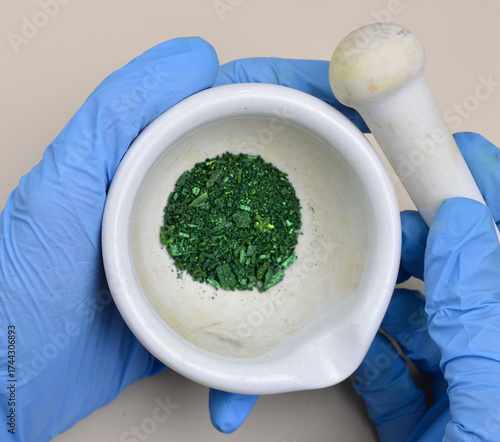 Malachite green crystals. Aniline green, Basic green 4, Diamond green B or Victoria green B. Isolated