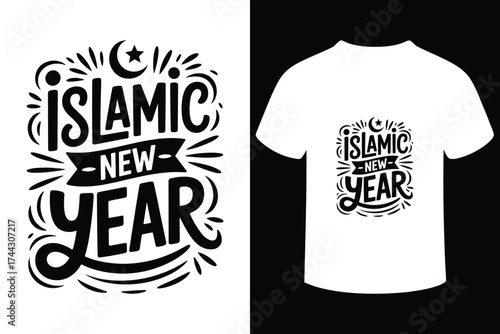 Islamic new year typography design silhouette