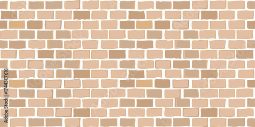 Seamless pattern of a light brown brick wall with a textured appearance and white grout lines