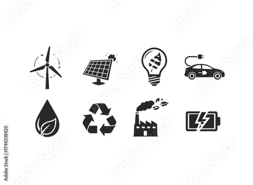 Set of ecofriendly energy and industry icons