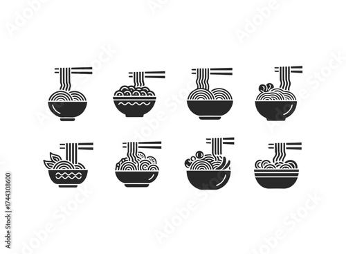Assortment of noodle bowl icons
