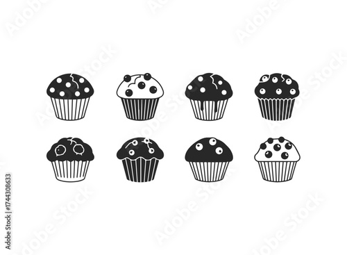 Set of eight handdrawn muffins
