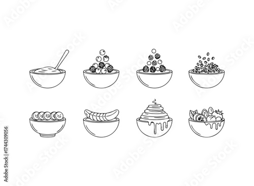 Set of eight different food bowl icons