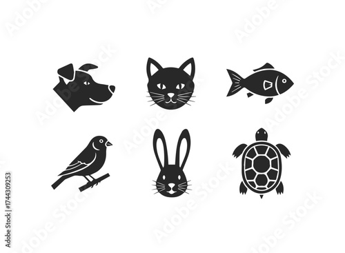 Six black animal icons