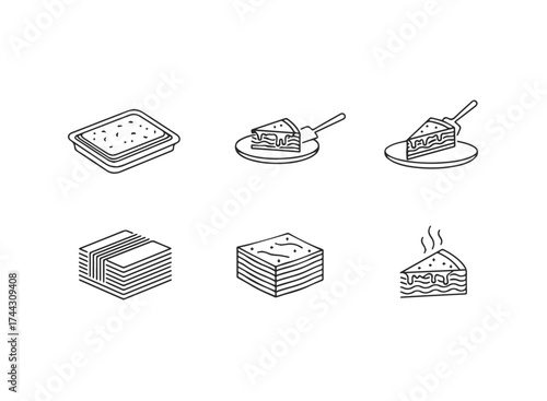 Collection of lasagna dishes and slices