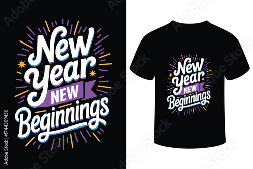 New year new beginnings typography design silhouette
