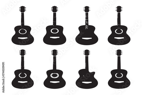 Collection of Black Acoustic Guitar Silhouettes musical instrument