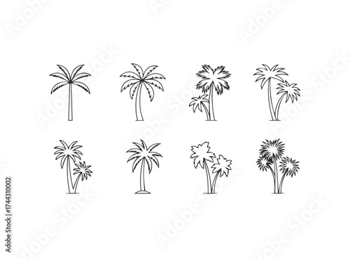Set of outline palm trees