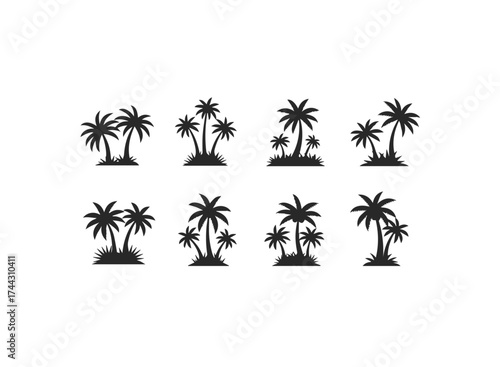 Collection of black palm tree silhouettes