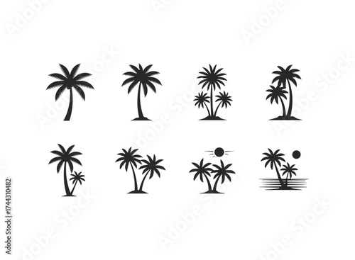 Palm tree icons in various styles