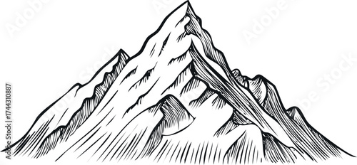 Alpine Adventure: Vintage Style Sketch of a Rugged Mountain Range