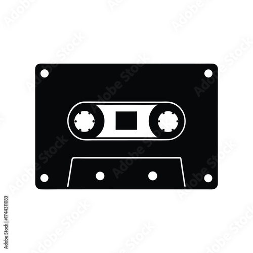 Cassette Tape Black Silhouette Vector Illustration