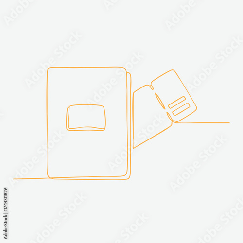 Open hardcover book with a blank page and a small attached notebook on a plain