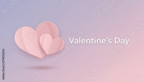 Pink paper hearts and Valentine’s Day text on soft gradient background, romantic minimalist holiday design