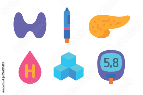 Colorful symbols of endocrine system and diabetes management