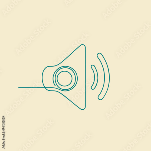 Minimalist Line Art of a Loudspeaker with Sound Waves on a Light
