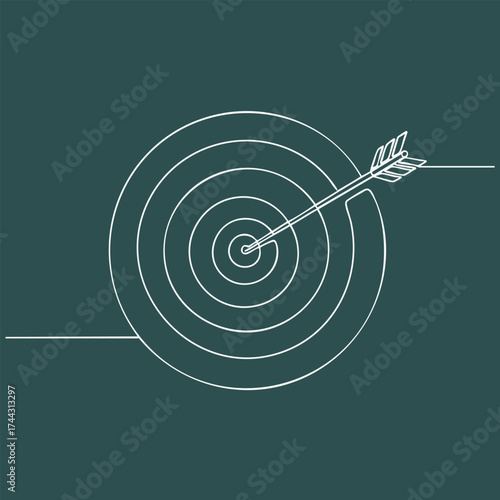 Minimalist line drawing of a with an arrow hitting the bullseye on a dark